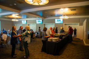People at a buffet line