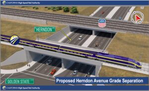 Rendering showing two bridges with street going under railroad tracks
